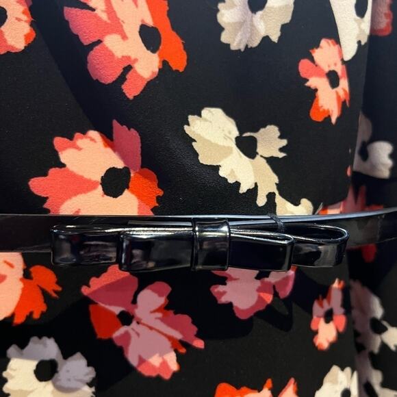 Elle Flower Dress black with red/pink and white/beige flowers Sz XL Fitted belt - Picture 8 of 11